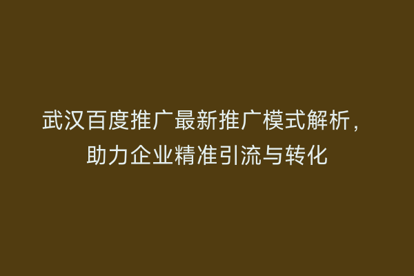 武汉百度推广最新推广模式解析，助力企业精准引流与转化