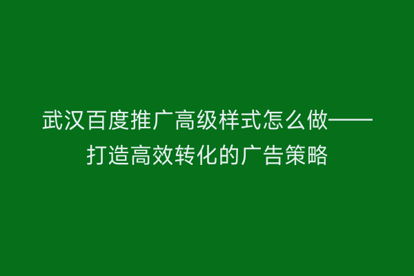 武汉百度推广高级样式怎么做——打造高效转化的广告策略