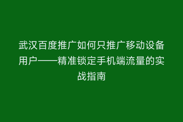 武汉百度推广如何只推广移动设备用户——精准锁定手机端流量的实战指南