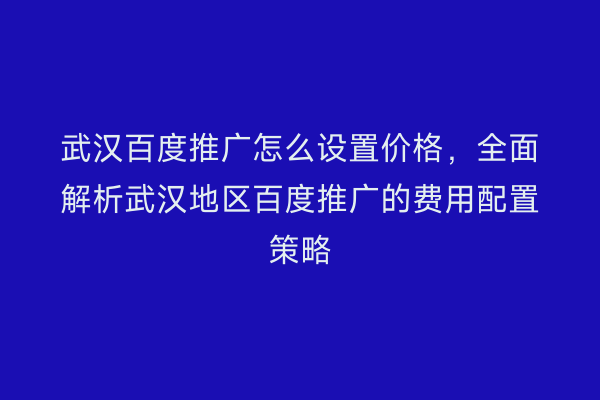 武汉百度推广怎么设置价格，全面解析武汉地区百度推广的费用配置策略