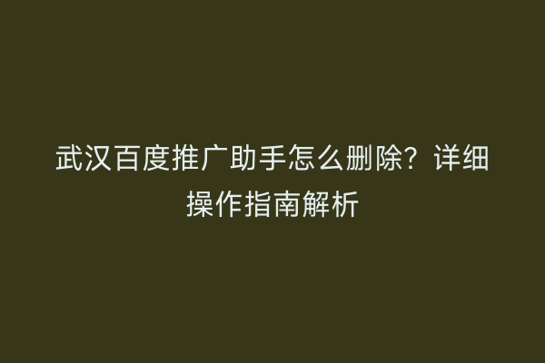 武汉百度推广助手怎么删除？详细操作指南解析
