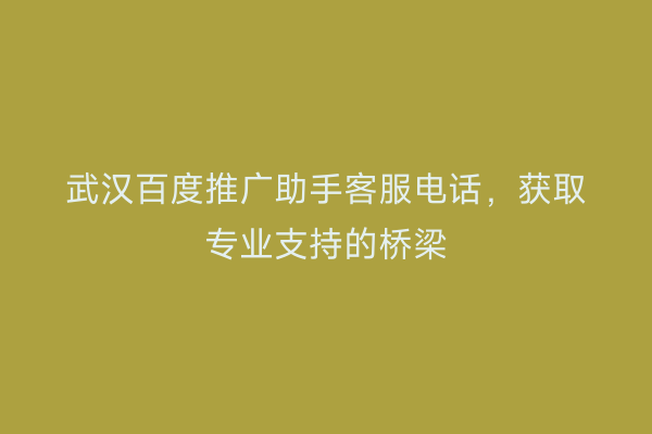 武汉百度推广助手客服电话，获取专业支持的桥梁