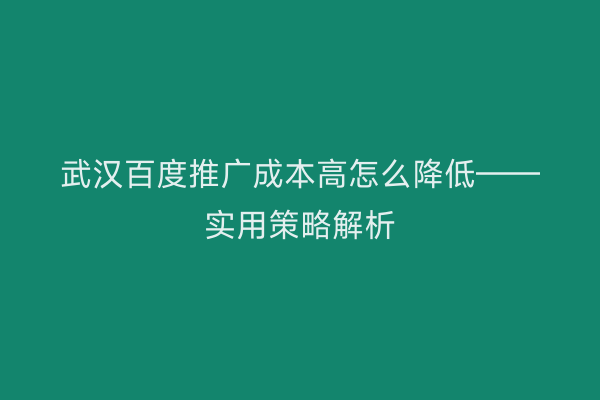 武汉百度推广成本高怎么降低——实用策略解析