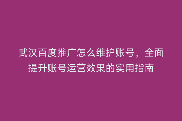 武汉百度推广怎么维护账号，全面提升账号运营效果的实用指南