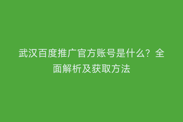 武汉百度推广官方账号是什么？全面解析及获取方法