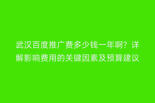 武汉百度推广费多少钱一年啊？详解影响费用的关键因素及预算建议