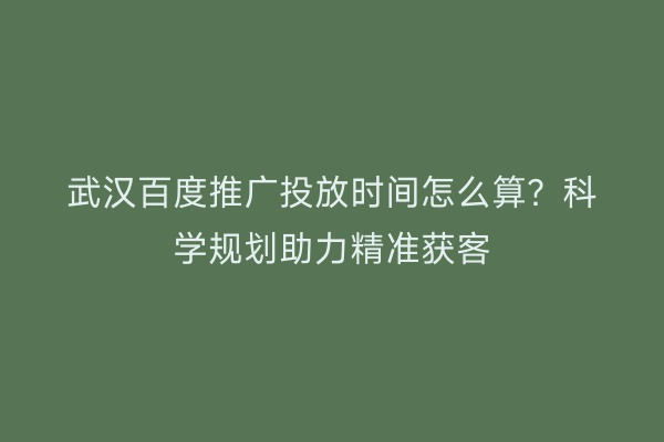 武汉百度推广投放时间怎么算？科学规划助力精准获客