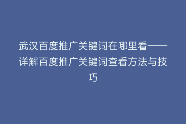 武汉百度推广关键词在哪里看——详解百度推广关键词查看方法与技巧