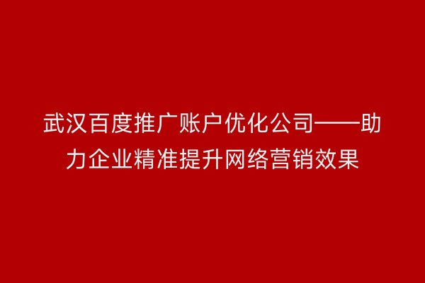 武汉百度推广账户优化公司——助力企业精准提升网络营销效果