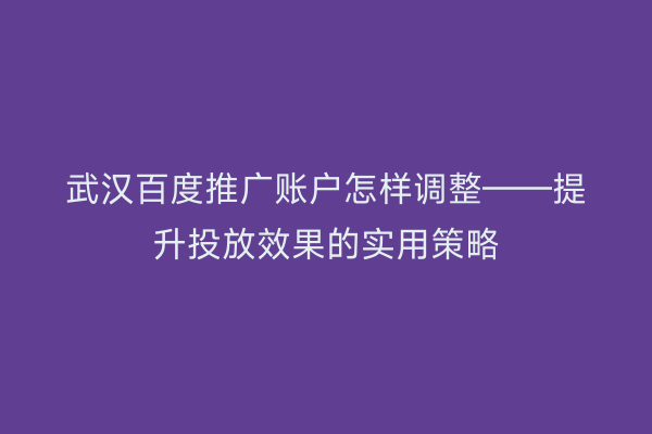 武汉百度推广账户怎样调整——提升投放效果的实用策略