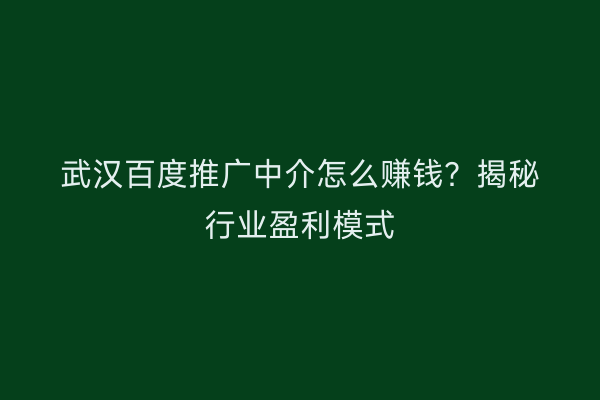 武汉百度推广中介怎么赚钱？揭秘行业盈利模式