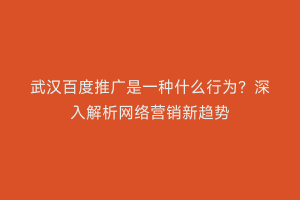 武汉百度推广是一种什么行为？深入解析网络营销新趋势