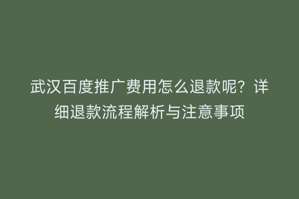 武汉百度推广费用怎么退款呢？详细退款流程解析与注意事项