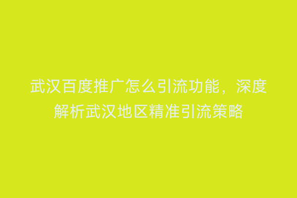 武汉百度推广怎么引流功能，深度解析武汉地区精准引流策略