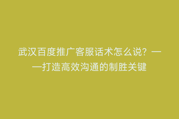 武汉百度推广客服话术怎么说？——打造高效沟通的制胜关键
