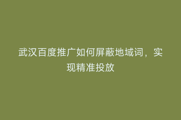 武汉百度推广如何屏蔽地域词，实现精准投放