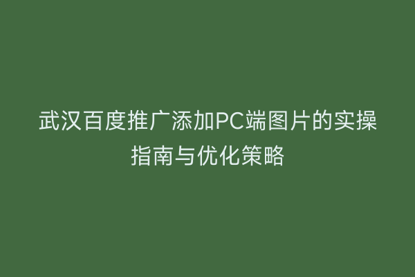 武汉百度推广添加PC端图片的实操指南与优化策略