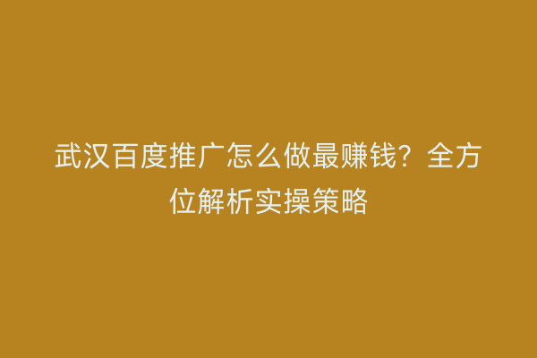 武汉百度推广怎么做最赚钱？全方位解析实操策略