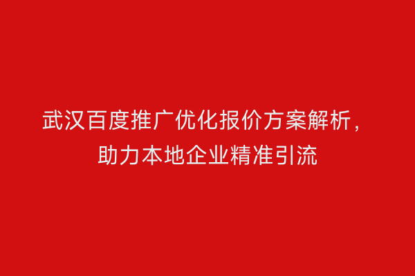 武汉百度推广优化报价方案解析，助力本地企业精准引流