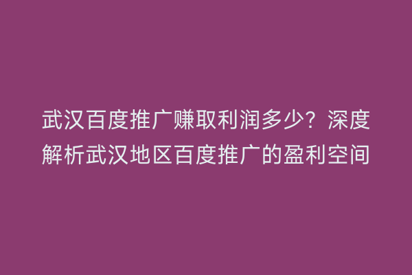 武汉百度推广赚取利润多少？深度解析武汉地区百度推广的盈利空间