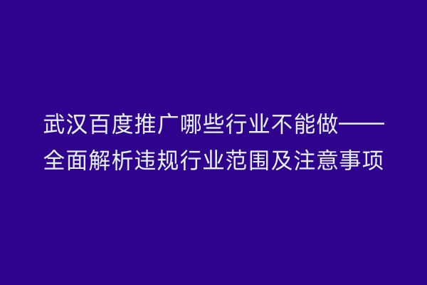 武汉百度推广哪些行业不能做——全面解析违规行业范围及注意事项
