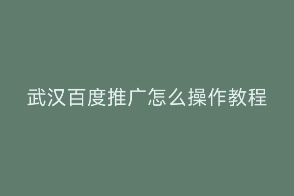 武汉百度推广怎么操作教程