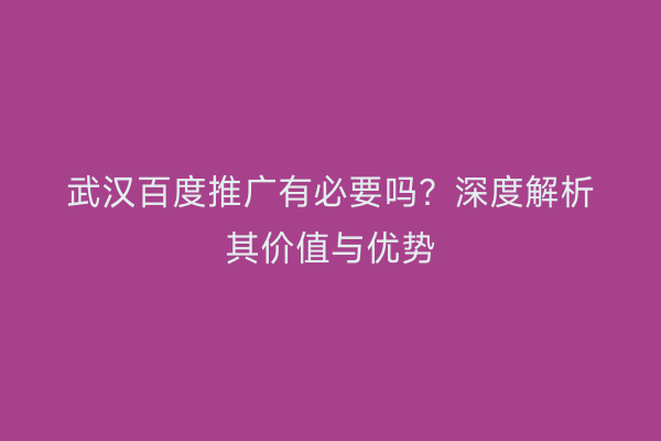 武汉百度推广有必要吗？深度解析其价值与优势
