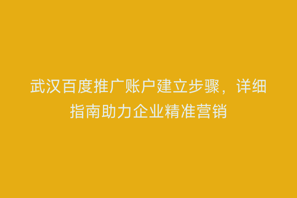 武汉百度推广账户建立步骤，详细指南助力企业精准营销