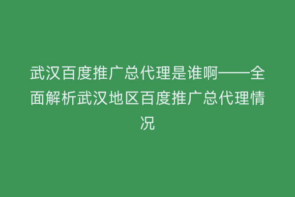 武汉百度推广总代理是谁啊——全面解析武汉地区百度推广总代理情况