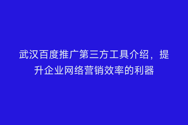 武汉百度推广第三方工具介绍，提升企业网络营销效率的利器