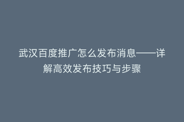武汉百度推广怎么发布消息——详解高效发布技巧与步骤