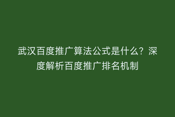 武汉百度推广算法公式是什么？深度解析百度推广排名机制