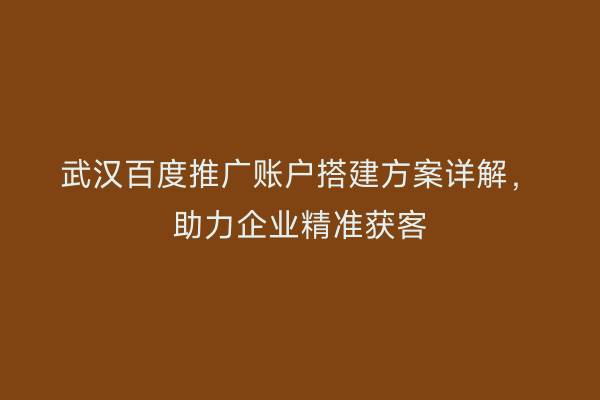 武汉百度推广账户搭建方案详解，助力企业精准获客