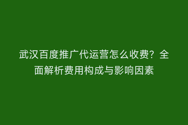 武汉百度推广代运营怎么收费？全面解析费用构成与影响因素