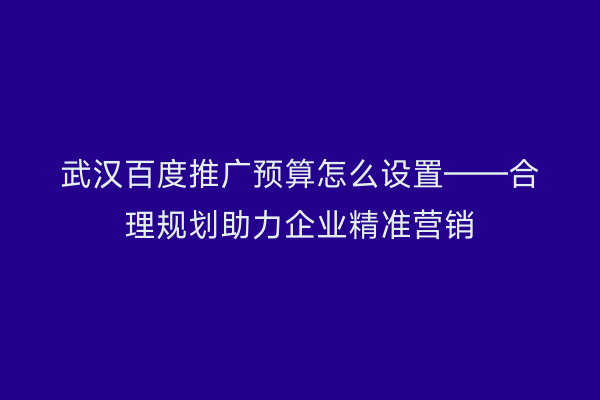 武汉百度推广预算怎么设置——合理规划助力企业精准营销