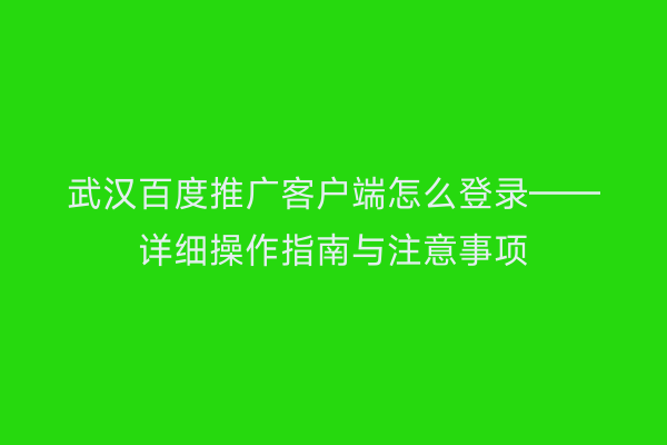武汉百度推广客户端怎么登录——详细操作指南与注意事项