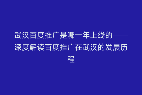 武汉百度推广是哪一年上线的——深度解读百度推广在武汉的发展历程
