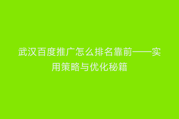武汉百度推广怎么排名靠前——实用策略与优化秘籍