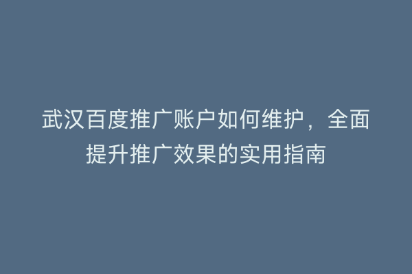 武汉百度推广账户如何维护，全面提升推广效果的实用指南