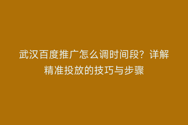 武汉百度推广怎么调时间段？详解精准投放的技巧与步骤
