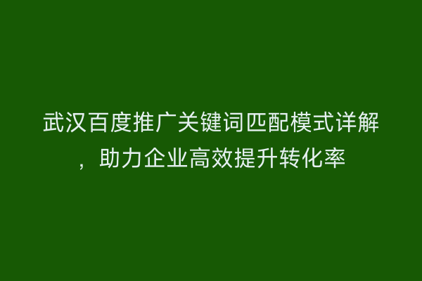 武汉百度推广关键词匹配模式详解，助力企业高效提升转化率