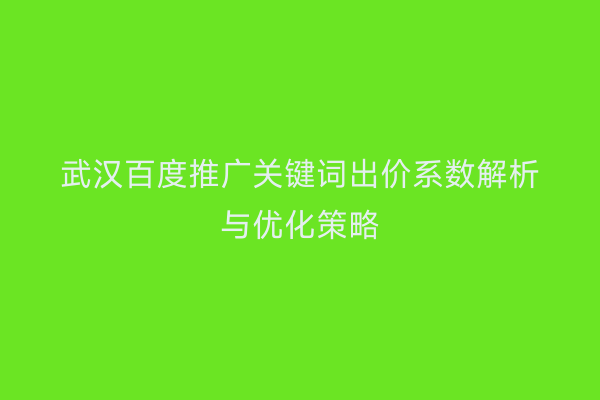 武汉百度推广关键词出价系数解析与优化策略