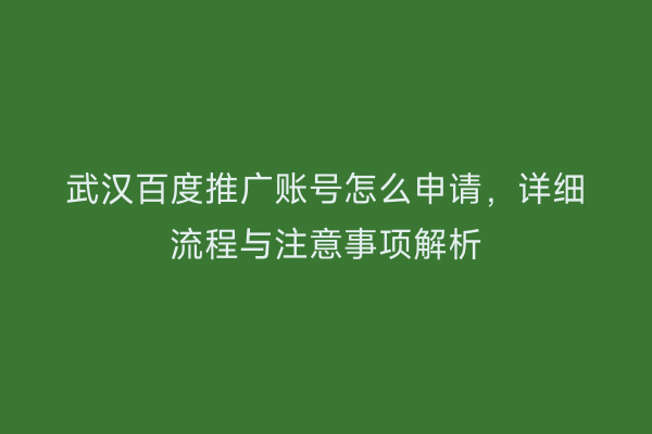 武汉百度推广账号怎么申请，详细流程与注意事项解析