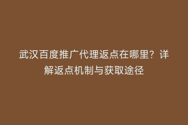 武汉百度推广代理返点在哪里？详解返点机制与获取途径