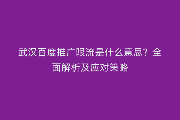 武汉百度推广限流是什么意思？全面解析及应对策略