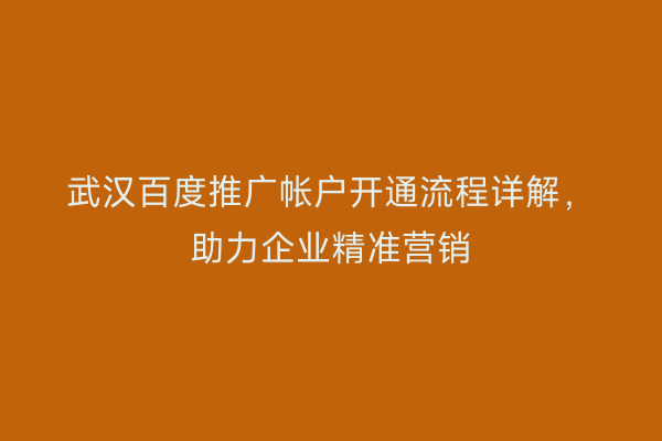 武汉百度推广帐户开通流程详解，助力企业精准营销