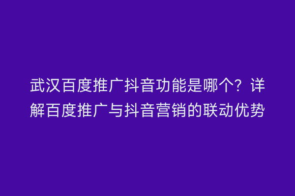 武汉百度推广抖音功能是哪个？详解百度推广与抖音营销的联动优势