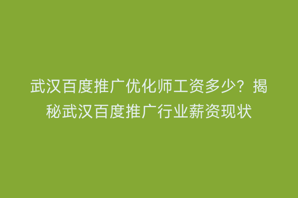 武汉百度推广优化师工资多少？揭秘武汉百度推广行业薪资现状