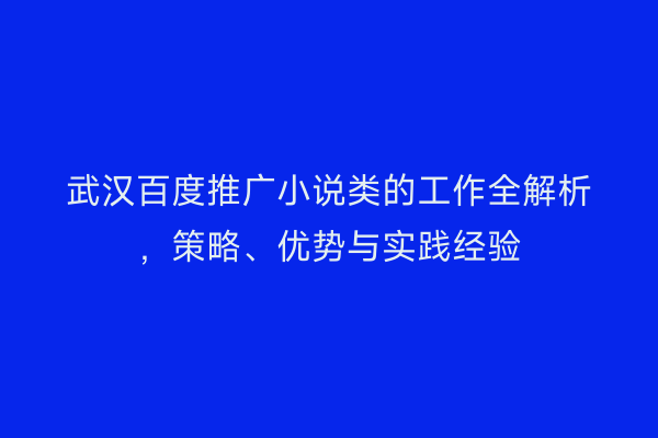 武汉百度推广小说类的工作全解析，策略、优势与实践经验