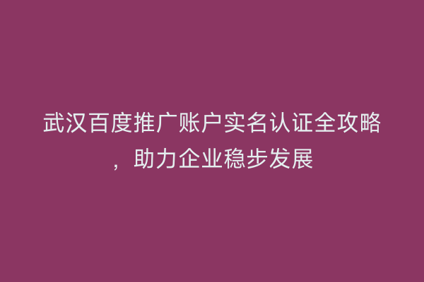 武汉百度推广账户实名认证全攻略，助力企业稳步发展